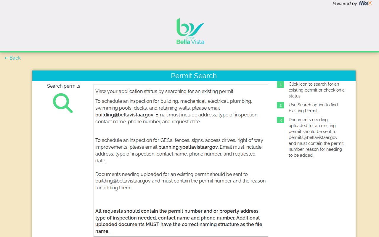 Bella Vista residents directory permit search portal