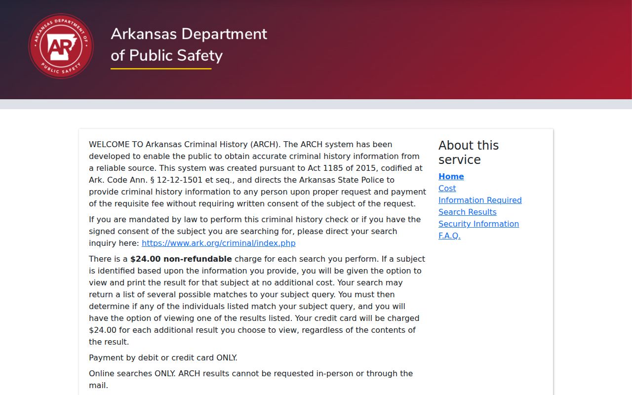 Bella Vista resident lookup using the official Arkansas ARCH search